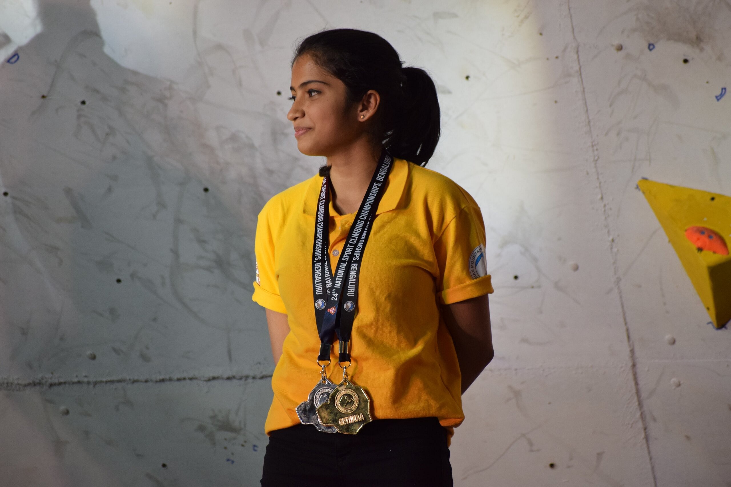 Prateeksha, 2018 Nationals in Bangalore. 2x Gold in Lead and Boulder, Silver in Speed.  © Prateeksha Arun