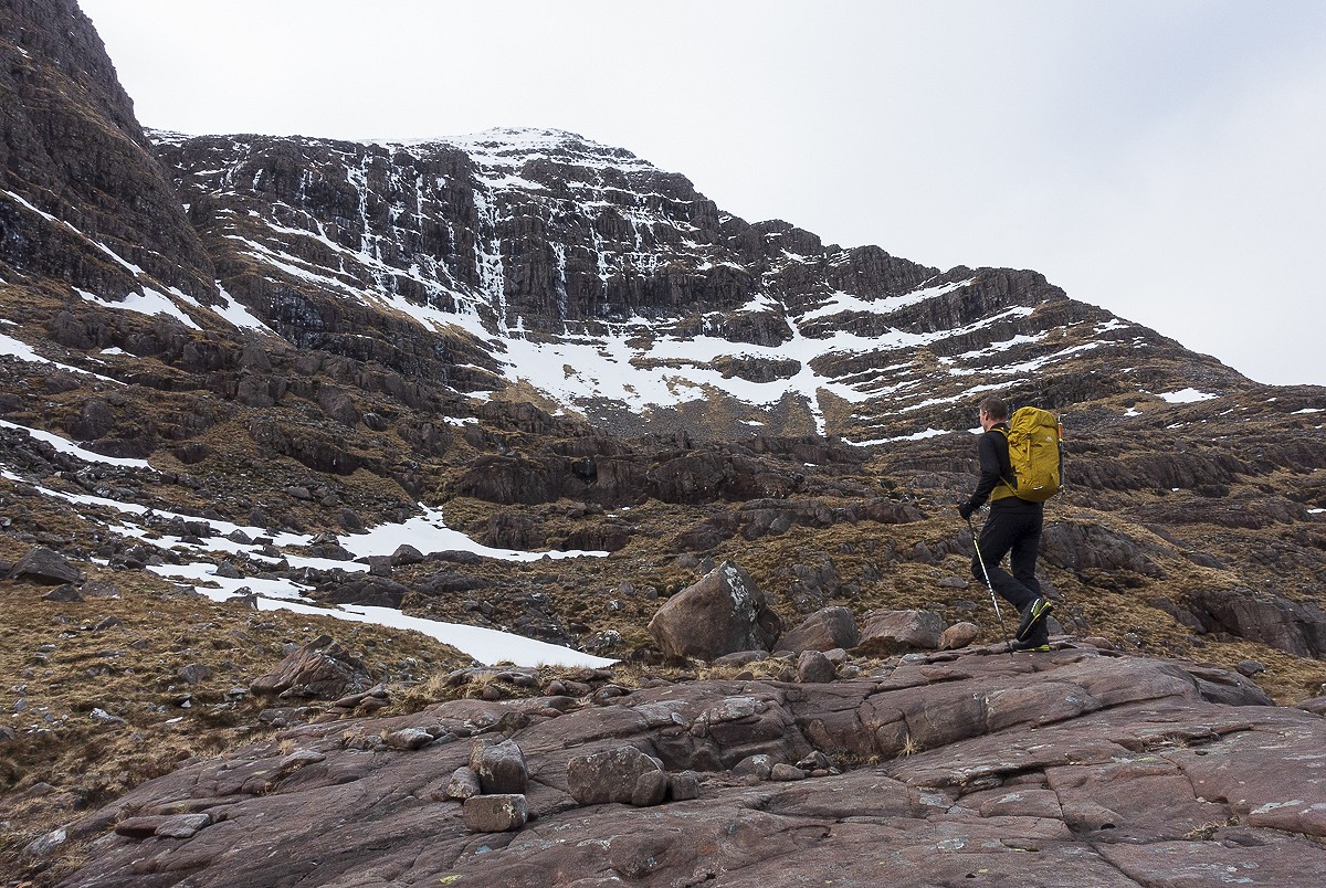 Chilly but no wind on the walk-in to Liathach - I was comfy on the move in just the Dornie Half Zip  © Dan Bailey