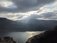 Sunlight breaking through the clouds from the Rainbow Walls, Dinorwig Quarry