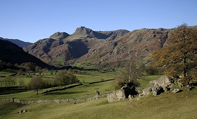 Langdale Pikes with Langdale Boulders in the foreground  © Mike Lauder