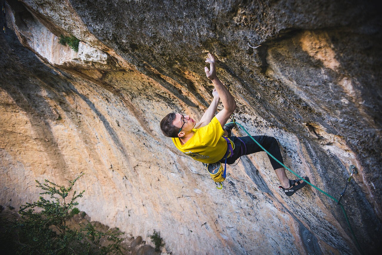 Will Bosi making the first ascent of Last Night 9a, a line bolted by Dani Andrada.   © Band of Birds