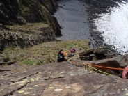 Start of the third pitch, looking down on our picnic / belay ledge.