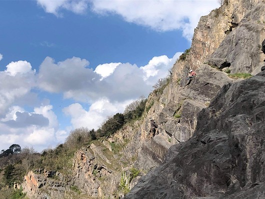 AOAC climbers at the top of first pitch on The Arete at Avon Gorge.  © wilsers