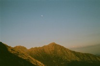 Sunset on Goatfell with a nearly full moon