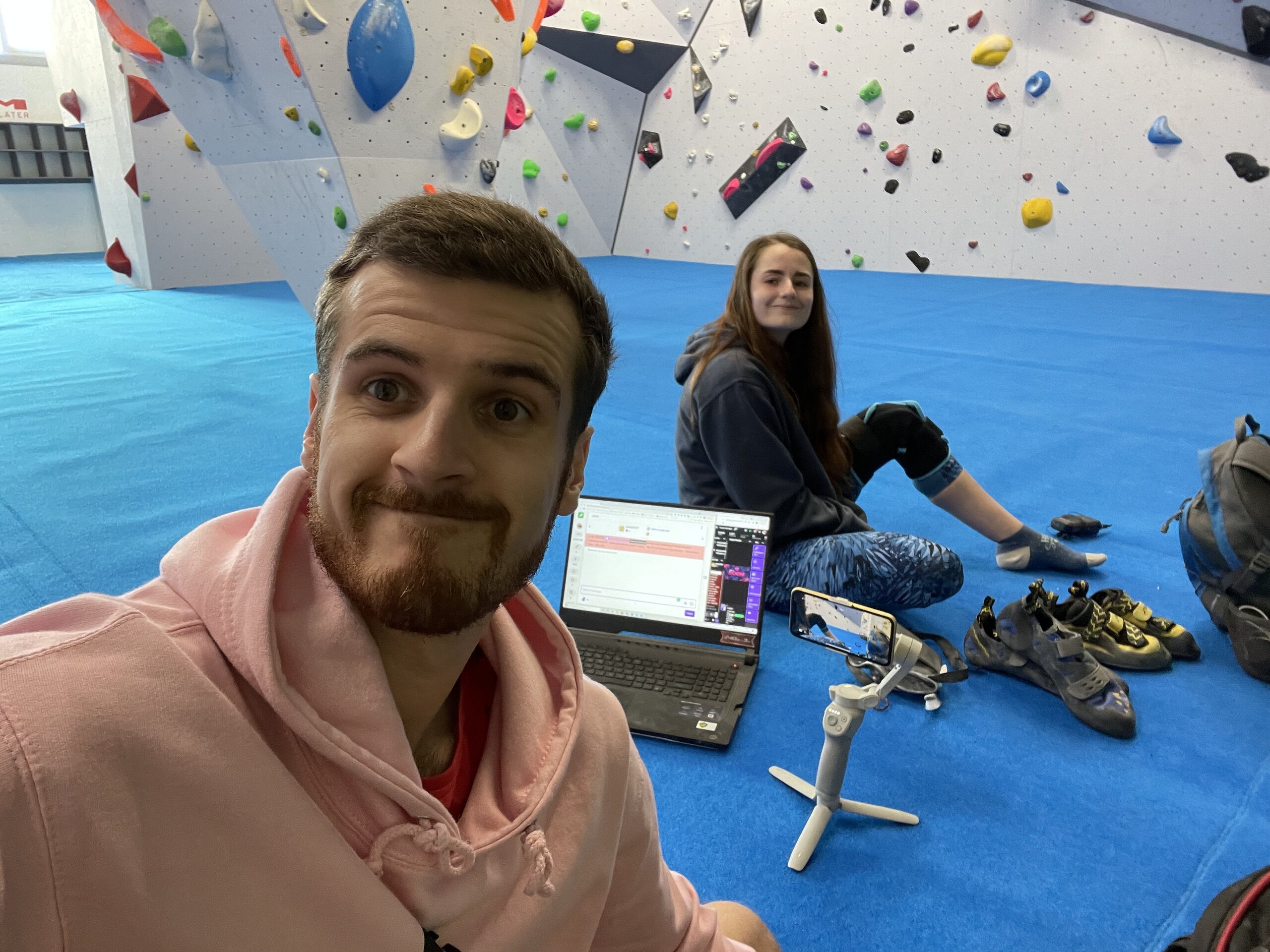 Dale and Charlotte with some of their tech at Beacon Climbing Centre.  © Dale Shaughnessy