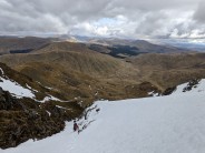 Exiting the top of the gully into the snowfield below the summit - Still in great condition in early May.