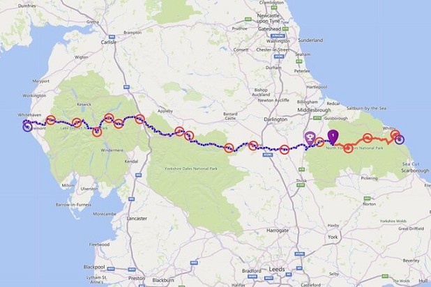 The route of the Coast to Coast  © Open Tracking