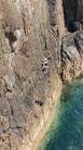 Top roping a route at Rhoscolyn, 2021