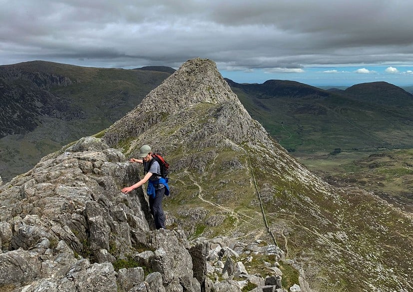 Classic Welsh scrambling on Bristly Ridge, with Tryfan behind  © Alan James