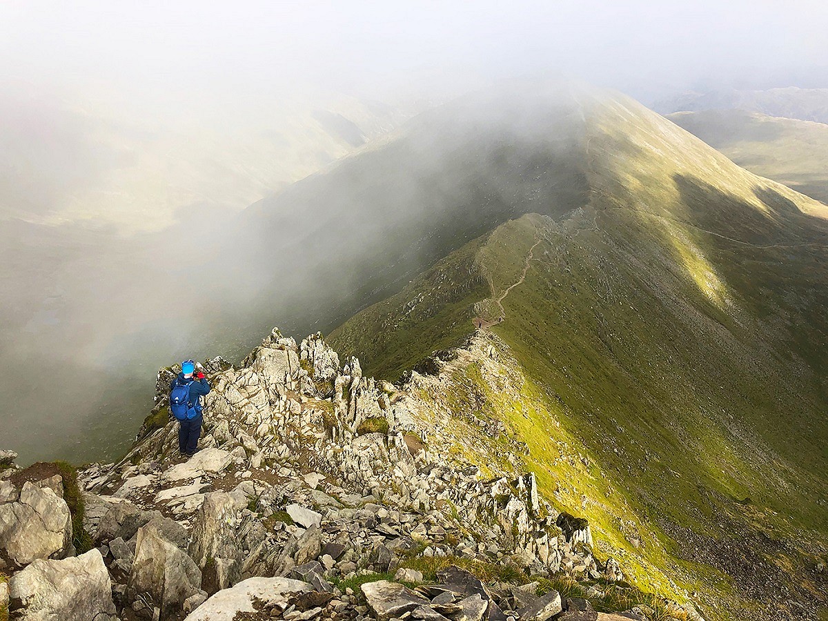 On one of the high level optional legs, descending Swirral Edge  © Lesley Williams