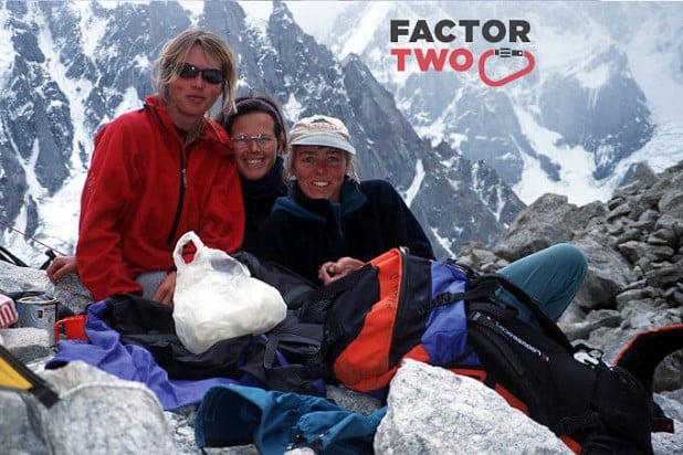 Kath, Glenda and Louise at advanced base camp after completing the route.  © Kath Pyke