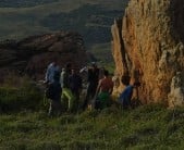 Spring gathering at "To Diedro" boulder at the bottom of "Gerakopetra" sport crag. Photo by Stefanos Papado