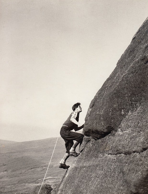 Mike James climbing Wall End Slab in 1955  © Mike James
