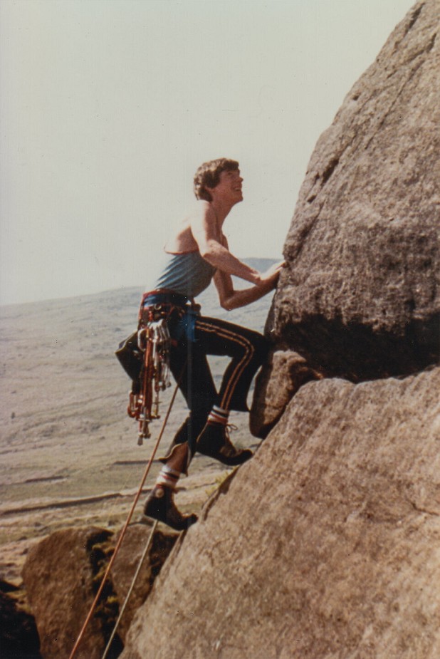 Alan James climbing Wall End Slab in 1984  © Alan James