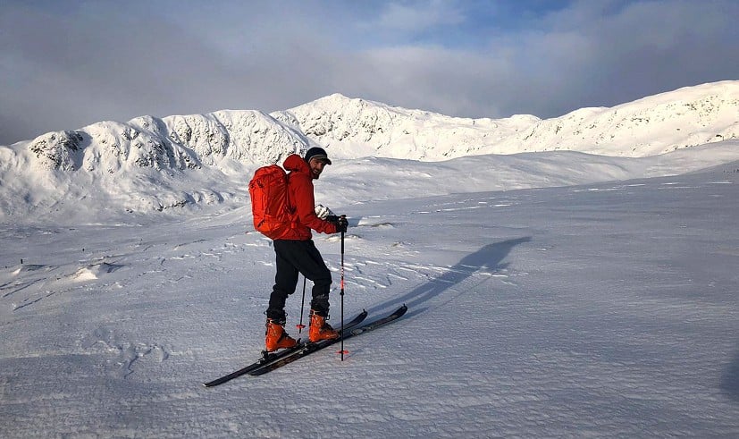 Martin McKenna ski touring with Gregory Alpinisto in the Lawers range  © Douglas Russell