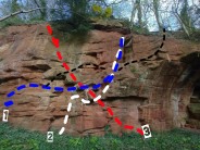The central section of the crag with the more obvious routes.