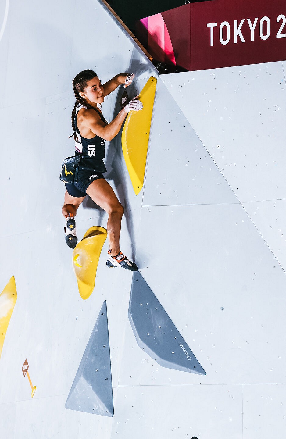 Brooke Raboutou came second in the bouldering. She didn't quite make this one though with a last second foot slip!  © Jon Glassberg / Louder Than 11