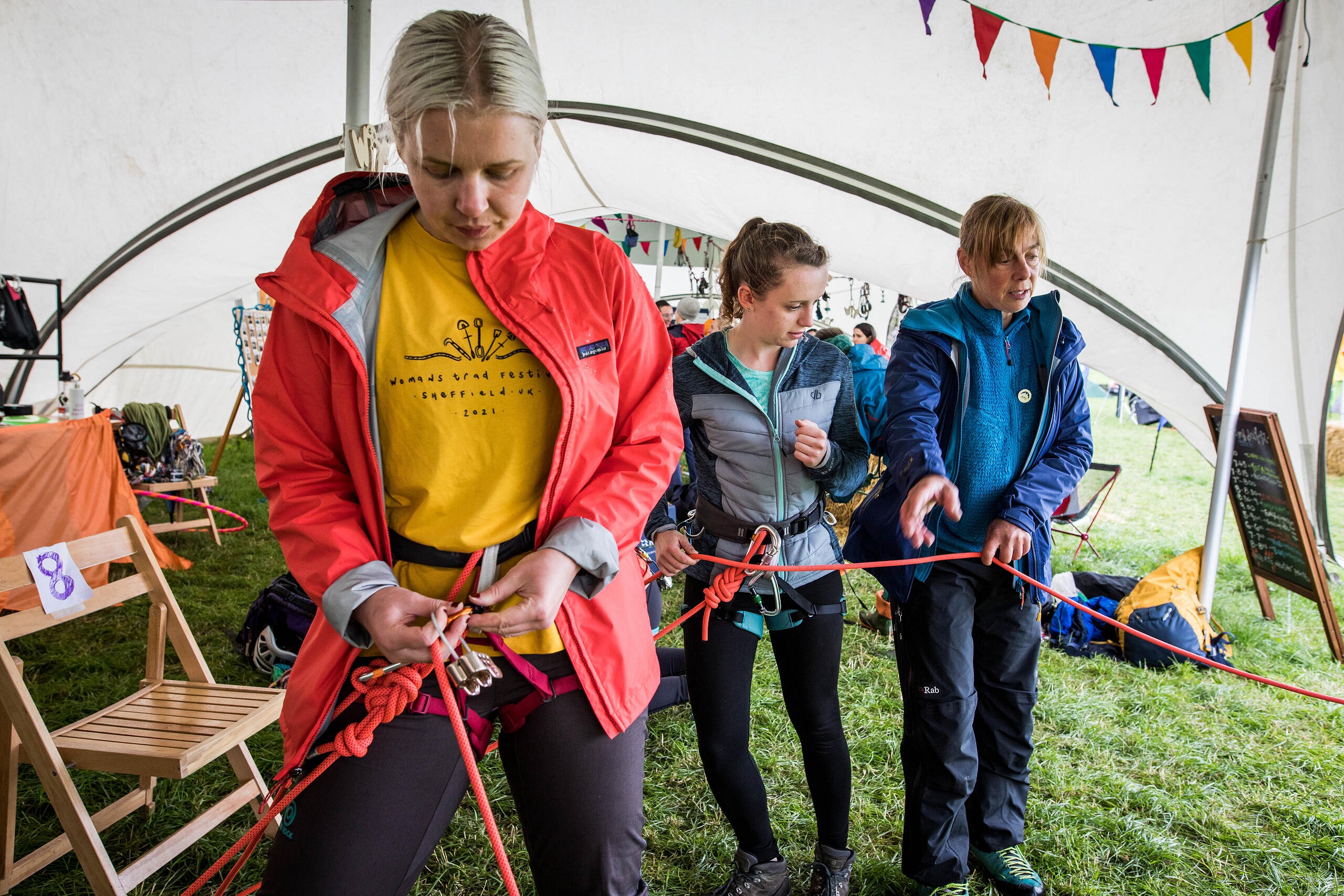 Back in the basecamp marquee, leaders and mentors talked trad theory  © Jessie Leong - jessieleong.co.uk
