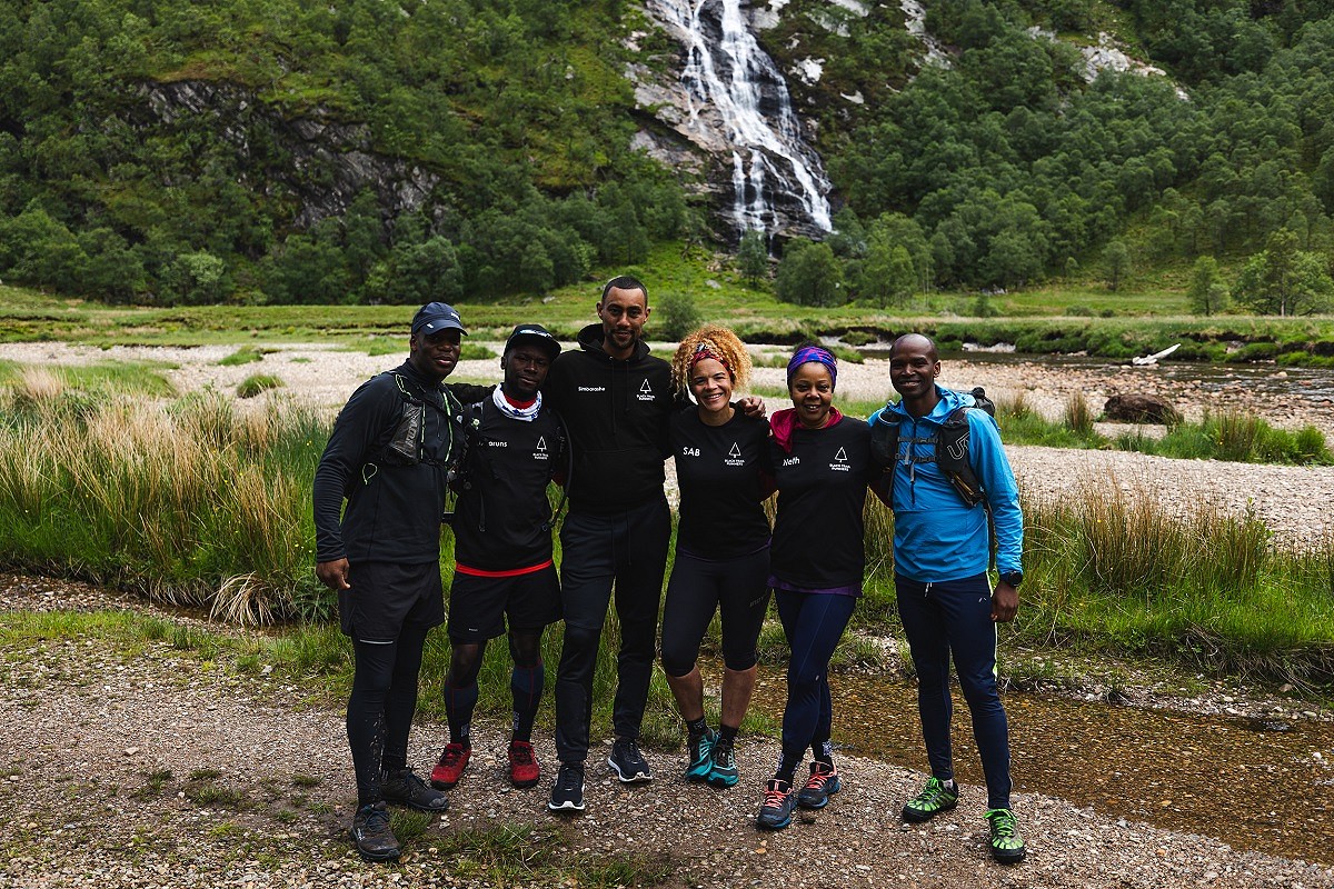 The 6 BTR team members together after concluding their challenge at Steall Falls  © inov8 - Black Trail Runners - Johny Cook