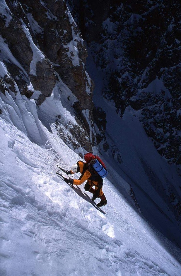 Athol Whimp on The Shining Wall of Gasherbrum IV.  © Andrew Lindblade
