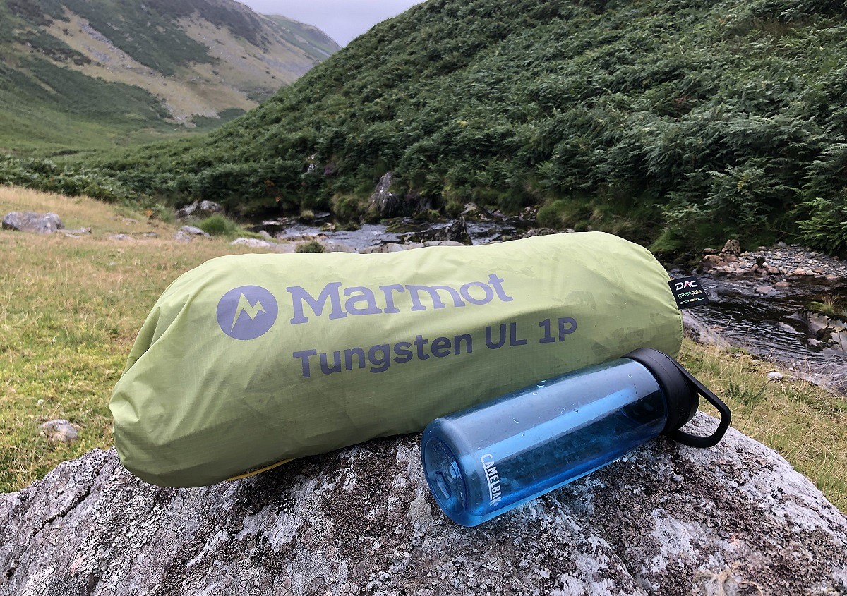 Tent bag, with a 750ml water bottle for scale  © Dan Bailey