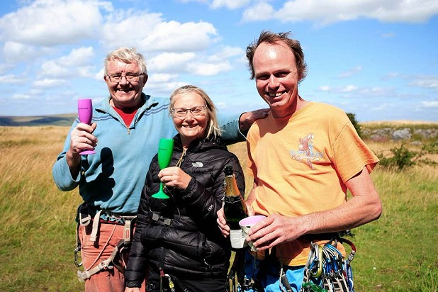Gary, Hazel and Ken Hughes following Gary's milestone ascent.  © David Price
