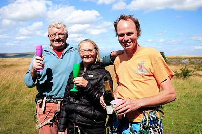 Gary, Hazel and Ken Hughes following Gary's milestone ascent.   © Gary Gibson