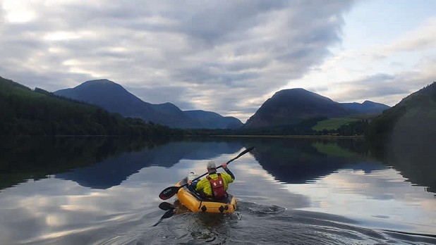 Packrafting on a mirror calm Loweswater  © Tom Phillips & Alistair Shawcross
