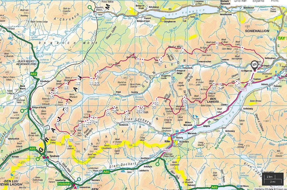 Glen Lyon watershed map  © OS data