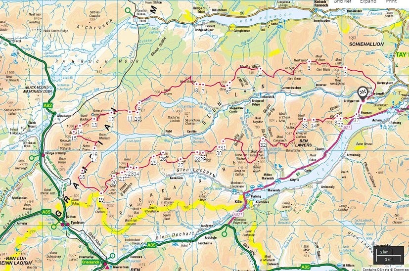 Glen Lyon watershed map  © OS data