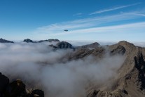 The Cuillin Ridge from Sgurr nan Gillean with coastguard helicopter