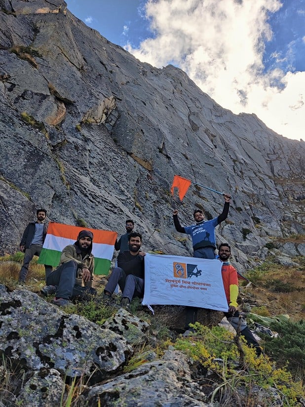 The team rejoicing at the base of Shoshala after the successful ascent.  © Shivam Aher