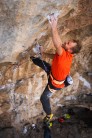 Michael Piccolruaz sticking the dyno on Lucky Luca Extension 8c at Odyssey, Kalymnos