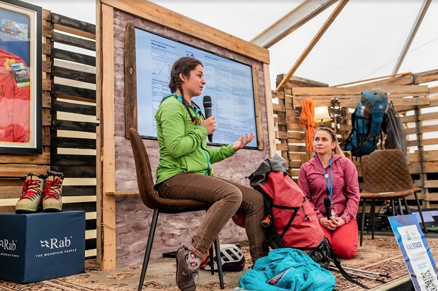 Rachael Crewesmith praying to the almighty Kirsty Pallas  © Kendal Mountain Festival