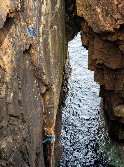 Louise following Simon on a new route at Sarclet  © Peter Herd