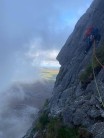 In the clouds on Outside Edge route pitch 3