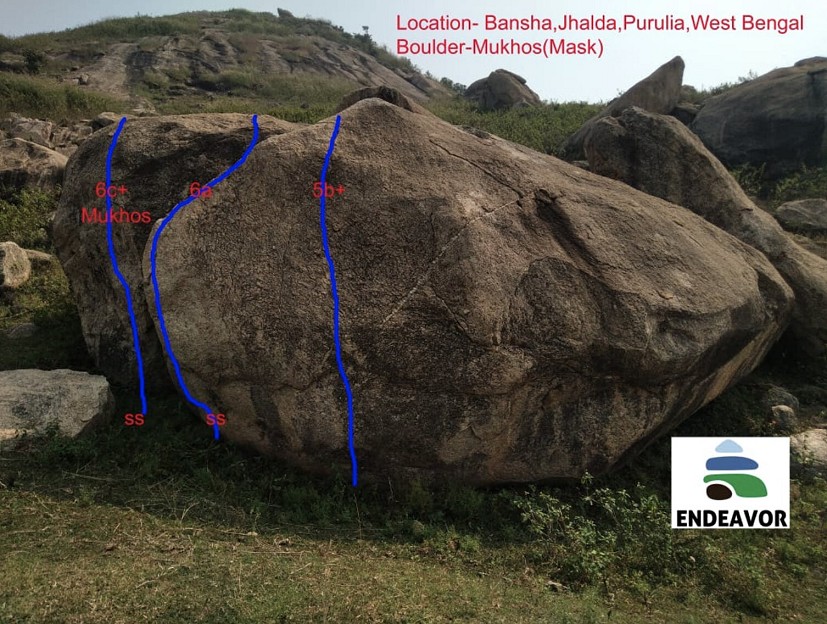 Topo map of various boulders at Bansha.  © Sudipto Pal