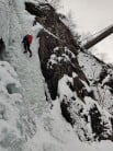 A climber on the second pitch of vemork east ice fall in late February