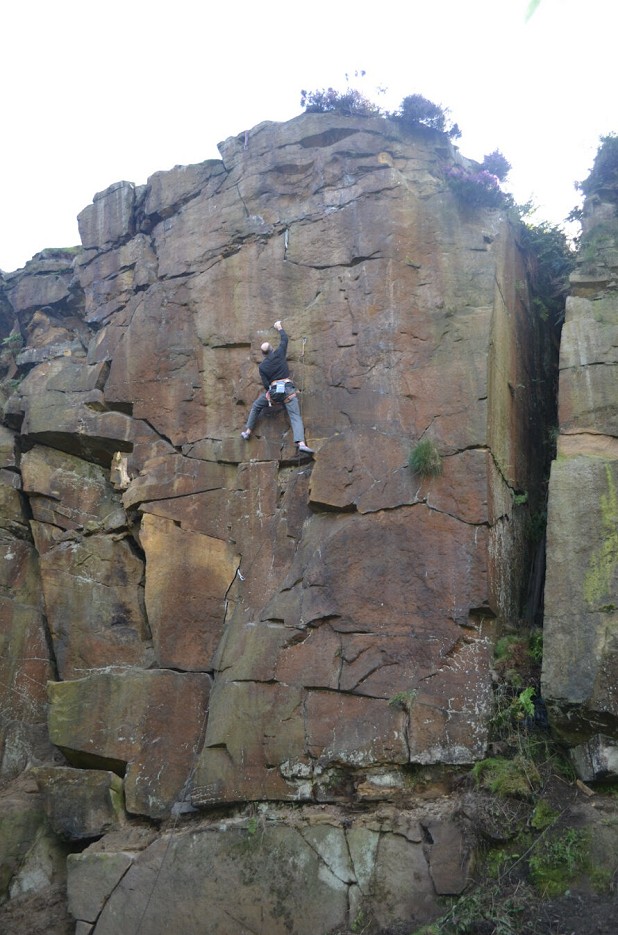 The author climbing at a quarry in Lancashire.  © Peter Black