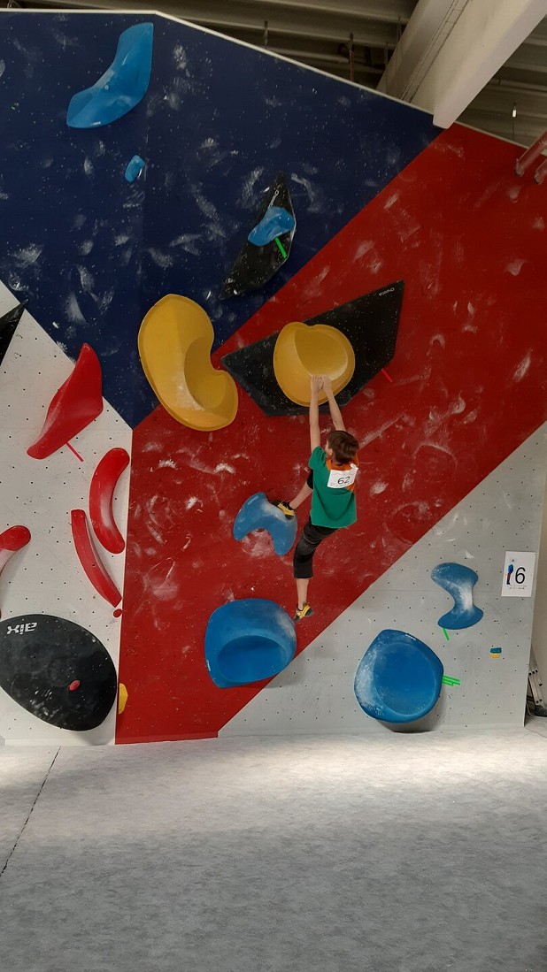 Demid Pichka competing in a round the Czech Bouldering Cup in early March.  © Tetiana Pichka