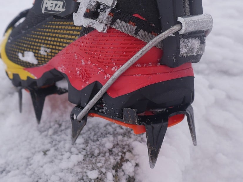 The upturned metal flange on my crampon's heel binding can dig into the lugs at the heel, a small gripe  © UKC Gear
