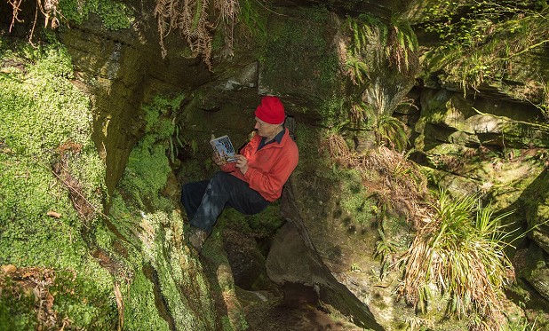 Reading Between a Rock and a Hard Place in a very mossy place  © Ronald Turnbull