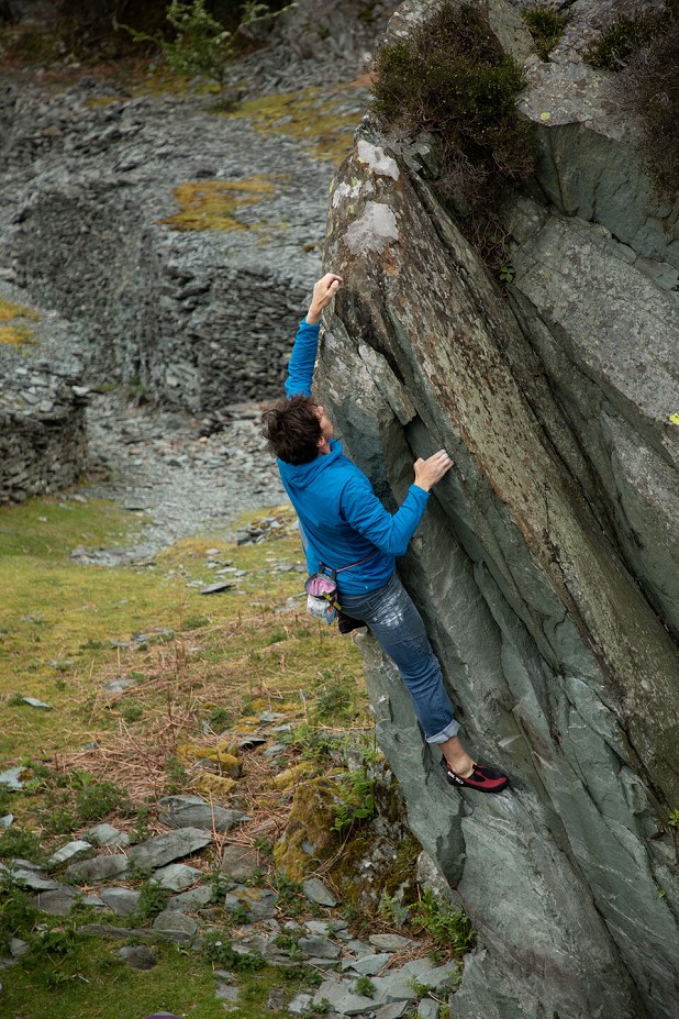 Bouldering in the NIAD Moccasyms on the Entrance Traverse  © UKC Gear