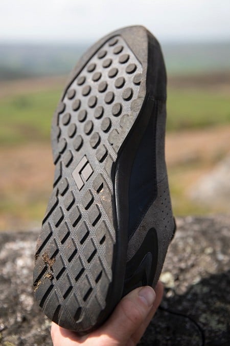 The flat, shallow, sticky sole of the Leather which is more suited to rock than loose ground  © UKC Gear