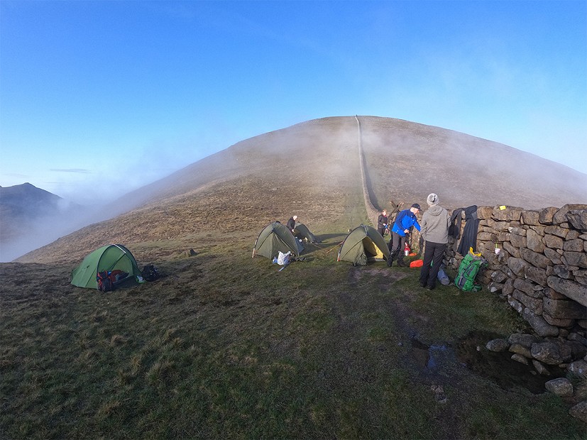 An atmospheric camp spot in the lee of the wall  © Lizzie Enfield