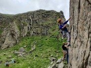 Elli on cullenary delight,
Took a couple of goes but went in the end, 5th  trad lead for her.
 Photo taken by Ana.