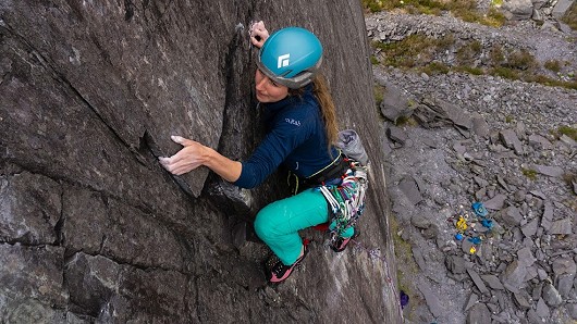 Claire preforming the Slate essential rock-over on Seams the Same.   © Emlyn Price