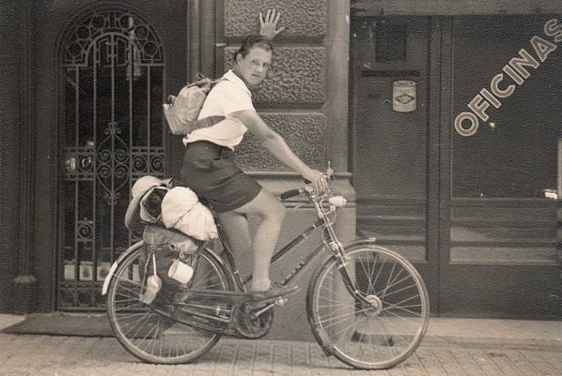 On bike, in Barcelona, 1950s  © Dervla Murphy
