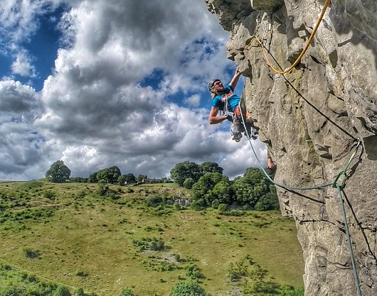 Outrageous exposure on the 4th pitch of Aplomb, E1 5a (Derbyshire's Dream of White Horses)   © starlitejumper