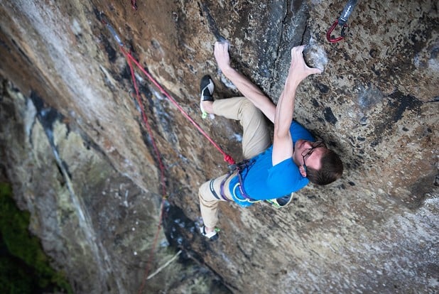 Will Bosi makes the first ascent of Free at Last 9a+.  © Band of Birds
